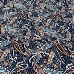 Blue and Orange Paisley Print Stretch Fabric 60″wide Swimsuit Spandex By Yard