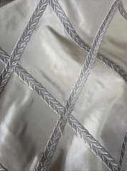 100% SILK TAFFETA EMBROIDERED DRAPERY HOME DECOR Taupe 2.5 Yd