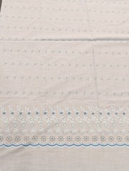 Vintage Blue Flocked Fabric Floral Scallop Faux Eyelet Lacy Design 2 yards x 45″