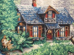 VTG `90`s “Springs Naturally Glendale Cottage” Woodland Animals & Cottage Panel