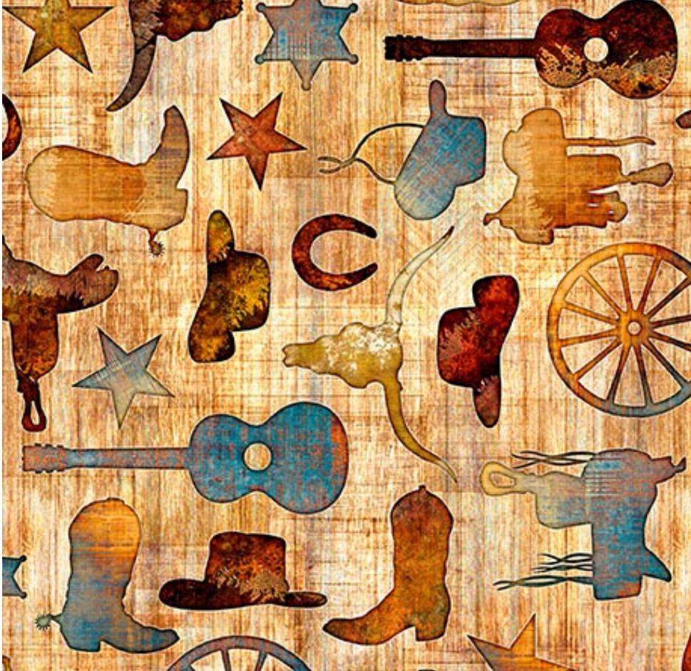 Born To Run•Horse,Cowboy, Western Motiff Fabric! 1yd•BTY•Cotton•Fast Ship!
