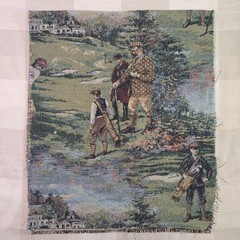 Embroidered Tapestry Remnant Woven Cloth Swatch Golfers Golf Scene Vintage