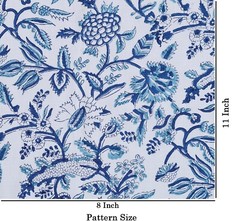 10 Yard Indian Blue Floral Hand Block Print Cotton Fabric Dressmaking Sewing Art