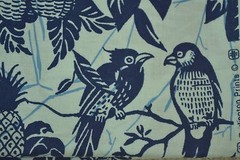 30″ Long, Vintage, Large Navy Flowers & Birds on Light-Blue, Burlington, C2386
