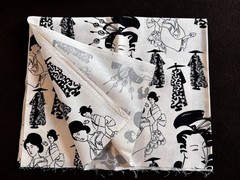 4 Japanese Cotton Fabrics cream black Geishas Chrysanthemums 2 yards Bundle
