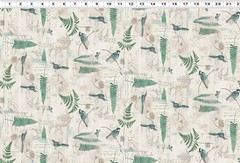 Katie Pertiet En Bleu Ferns Bird Turquois Collage Y4030-11 Lt Khaki fabric BTY