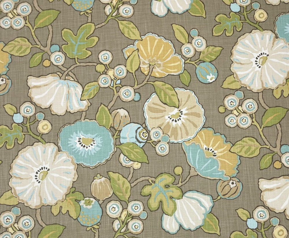 P KAUFMANN HIP DOVE BEIGE LARGE FLORAL BASKETWEAVE COTTON FABRIC BY YARD 54″W