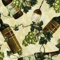 Wine Bottle Fabric RJR Vineyard Cotton Grapes Glasses Vines Novelty 3.25 yards