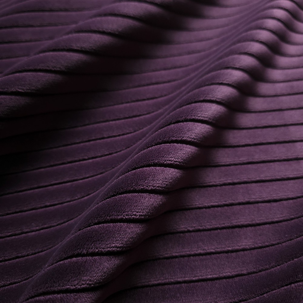 Purple Plum Velvet 56″ By The Yard Heavy Stripe Embossed Upholstery Fabric