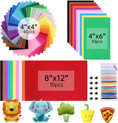 60PCS Felt Fabric Sheets Craft Kit – 4″x 4″ + 4″x 6″+ 8″x 12″ Assorted Colors –