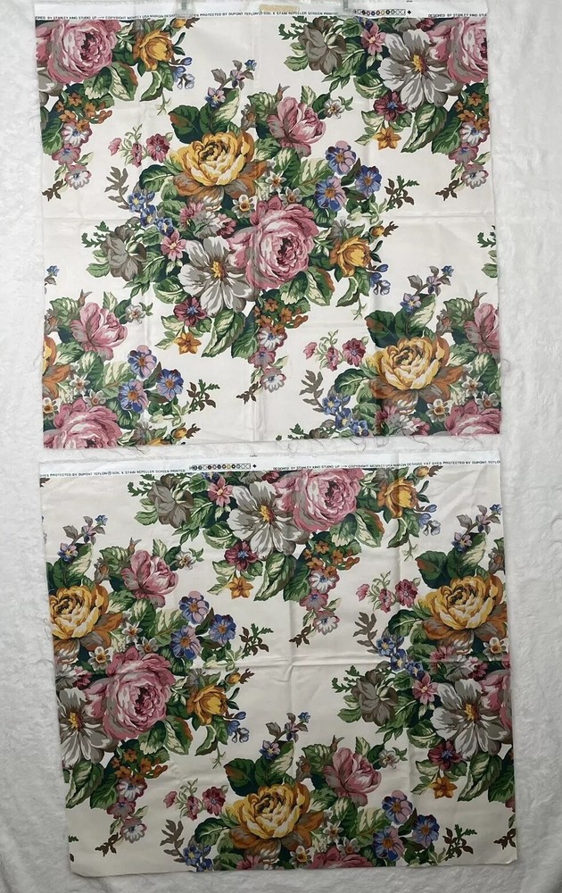 Fabric Stanley King Studios Screen Print Teflon Finish Floral 2 Pieces