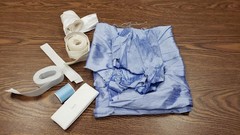 Blue RAW SILK Scraps / Cut Pieces + Lining, Elastic & Thread Sewing Bundle