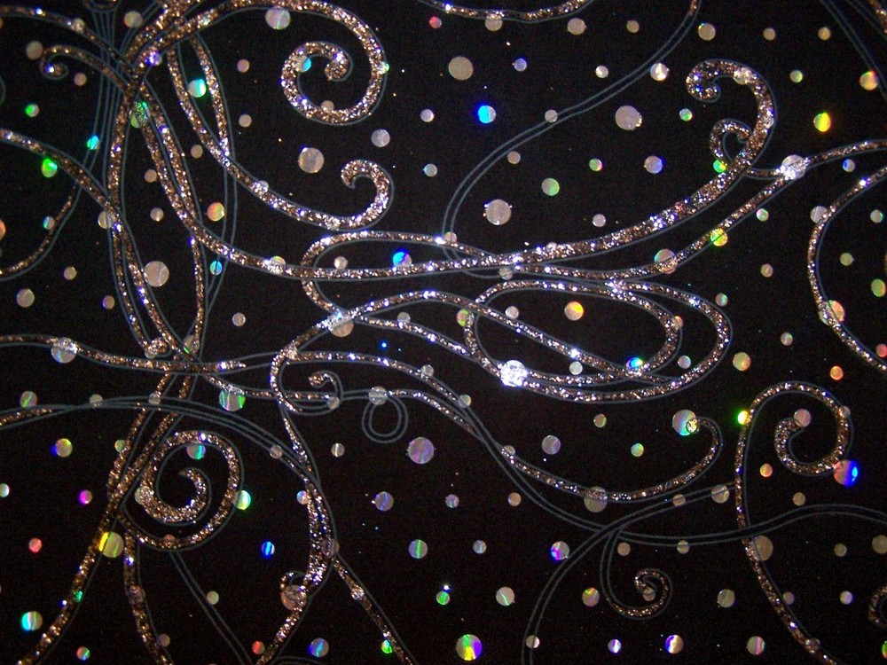 Black Swirly Glitter Hologram Sequin Dot Lycra Stretch Fabric 1Yard 15 inches