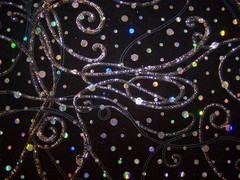 Black Swirly Glitter Hologram Sequin Dot Lycra Stretch Fabric 1Yard 15 inches