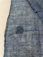 Antique Japanese BORO Indigo Kaya Mosquito Net Fabric Faded Distressed Blue 74″