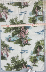 Mid-Century Landscape Pink Green Trees Blue Sky White Cotton Fabric 23″x36″ #55