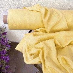 Banana Yellow Linen Fabric By The Yard Soft Washed Natural Sewing Material 58″
