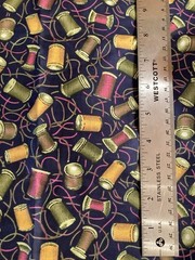 Mustard Avocado Berry Thread Spools on Navy Vintage Cotton Fabric 1.1Y x 43″ W
