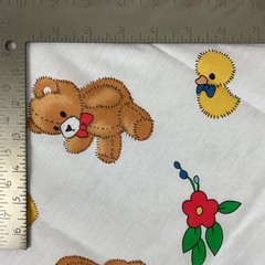 Vintage Teddy Bear Duck Flowers Novelty Print Nursery Fabric 55″ L x 45″ W