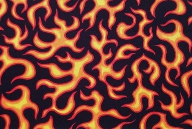 FIRE FLAMES Cotton Fabric ORANGE on BLACK- Race Car Motorcycle Craft Quilt FQ