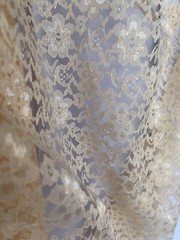 Champagne Sheer Mesh Floral Pattern Raschel Lace 58/60” Polyester Fabric By Yard