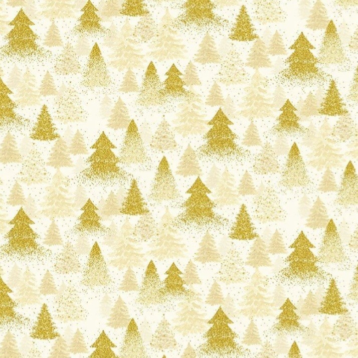 Timeless Treasure – Golden Christmas Tree – Cream Quilting And Crafting Fabric