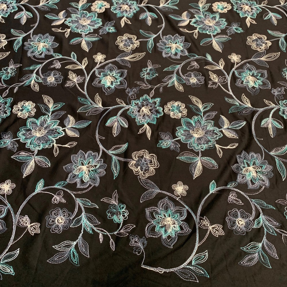 Johanna EMBROIDERED FLORAL 2 Pattern Polyester Stretch Velvet Fabric by the Yar