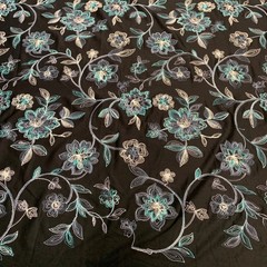 Johanna EMBROIDERED FLORAL 2 Pattern Polyester Stretch Velvet Fabric by the Yar