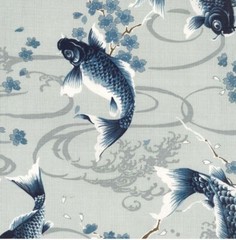 KOKKA – Koi, Cherry Blossoms & River Swirls – GA-49110-1B – Gray – By Half Yard