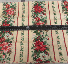 Vtg Cranston Fabric Christmas Floral With Holly Berries on Cream 1yd 20″x44