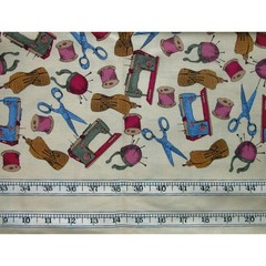 1-1/4 Yards Hoffman Sewing Theme Cotton Fabric, Antique Etching – OOP