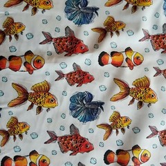 Goldfish, Clownfish, & Betta Fish on Cotton Lawn Shirting, Soft, Light, So Cute!