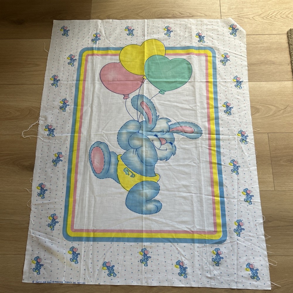 VTG Princess Fabrics 231 That’s Our Baby Fabric Panel Bunny Balloons 45 x 36”