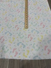 1980’s Baby Footprint Clothes Pin Fabric Remnant Flannel Cotton 49” X 43” W