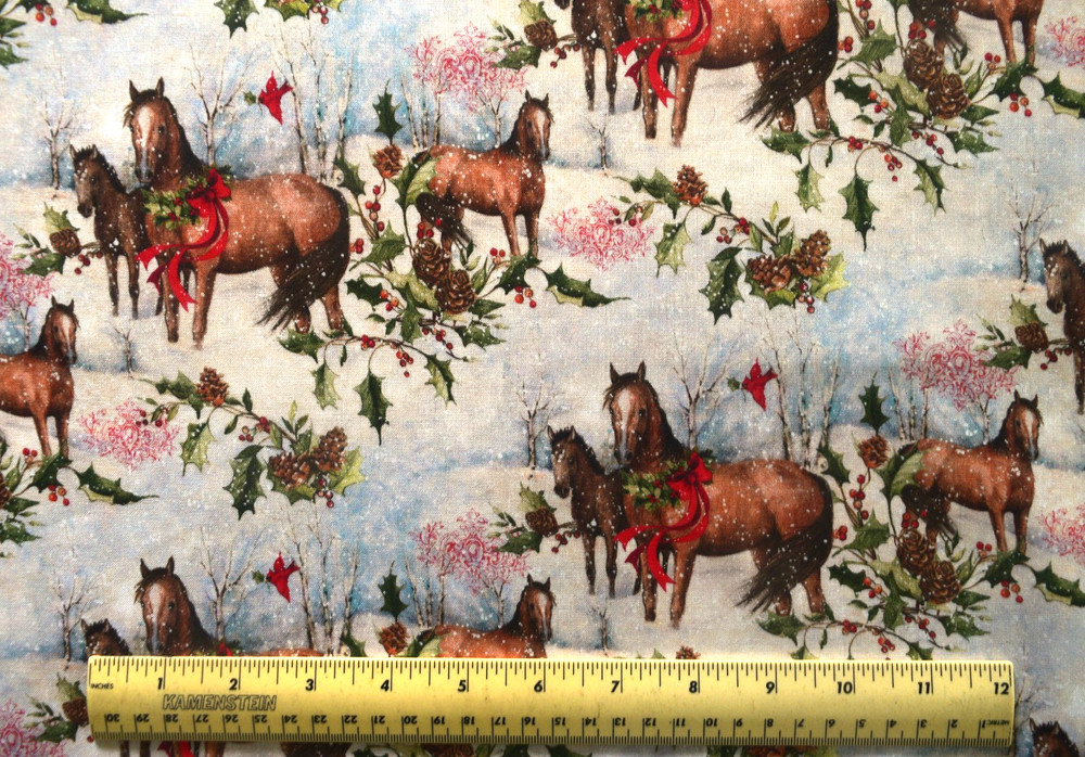1/2 yard 100% cotton fabric Springs Creative Christmas Horse Scenic horses colt