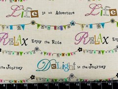 Tina SCRAP 9″x21″ Happy Camper Relax Word Journey Vacation Travel FABRIC COTTON