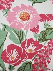Floral Printed Linen Cotton Fabric Medium Weight Slub Cotton Flower Drapery Pink