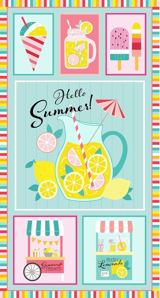 Michael Miller Fabrics~Hello Summer Panel~24″, DCX11168, Ice Cream Lemonade