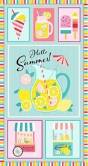 Michael Miller Fabrics~Hello Summer Panel~24″, DCX11168, Ice Cream Lemonade