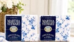 Vintage Martha Stewart Blue Bows Floral Fabric 2 Panels 55×108 NOS Cotton Blend