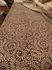 Decorator Fabric sewn into Drapery panels Brown and off white normal weight