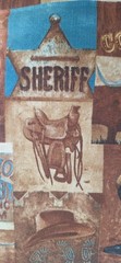 “Way Out West” Boots Sadle Cowboys Gun Rope Brown Blue fabric AYZ 1.25 Cotton