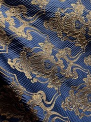 NAVY GOLD Damask Brocade Upholstery Drapery Fabric (56 in.) Sold By The Yard