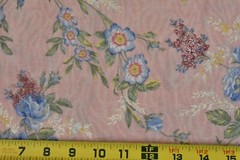 By 1/2 Yd, Vintage, Large Blue Floral on Pink-Wood-Grain-Look Quilt Cotton,P7770
