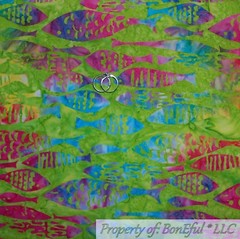 BonEful FABRIC FQ Cotton Quilt Blue Teal Aqua Water Damask BATIK Pattern Print L