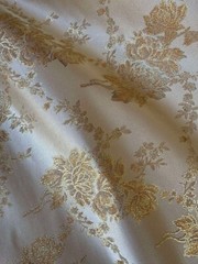 Cream & Gold Roses Floral – Faux Silk Brocade Jacquard Fabric