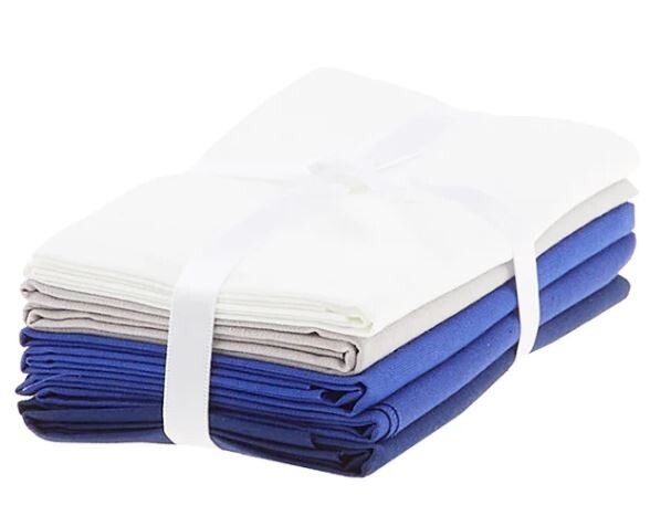 5 Fat Quarters – Blue Solids Gray White Cotton Fabric Precuts Bundle M204.30