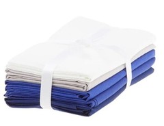 5 Fat Quarters – Blue Solids Gray White Cotton Fabric Precuts Bundle M204.30