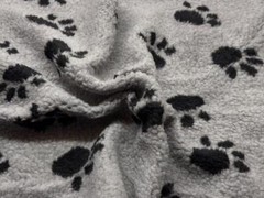 Faux SHERPA FLEECE Sheepskin Fabric Material GREY WITH BLACK PAWS