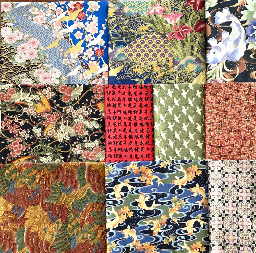 Japanese Chinoiserie Fat /Long Quarter 1/2 Yard Quilt Fabric Bundle